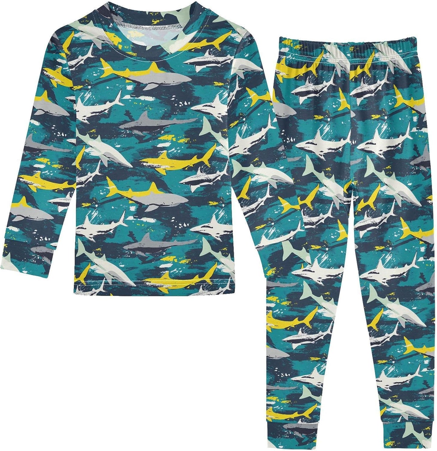 ALAZA Shark Starfish Palm Tree 2 Piece Pajama Set Long Sleeve Top and Pants Sleepwear Unisex - Colors A