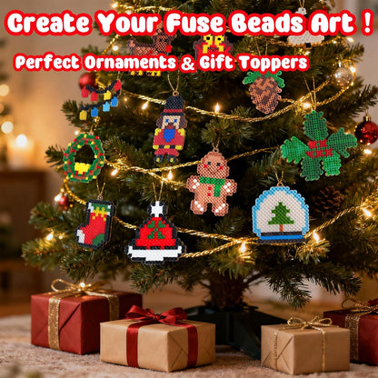 Rocollos Fuse Beads Pegboards Kit - Advent Calendar with 24 Element Designs & Ironing Paper for Kids, Girls, Family Craft Activities