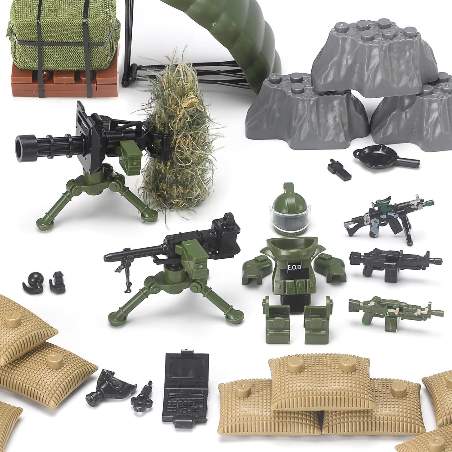 Feleph Military Weapons Pack Accessories for Army Men Figures 200+ PCS Modern Camouflage Soldier Toy Kit Building Blocks Set Combat Suit WW2 Model SWAT Gear Piece Gife for Kids