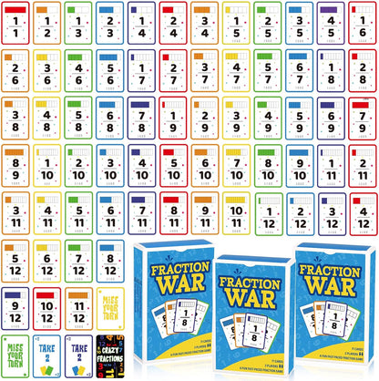 5 Pcs Math Game Flash Cards Fraction Game Math Manipulatives Fraction War Flashcards Equivalency Cards Compare Simplify Match Number for Homeschool Classroom Supplies 2nd to 6th Grade