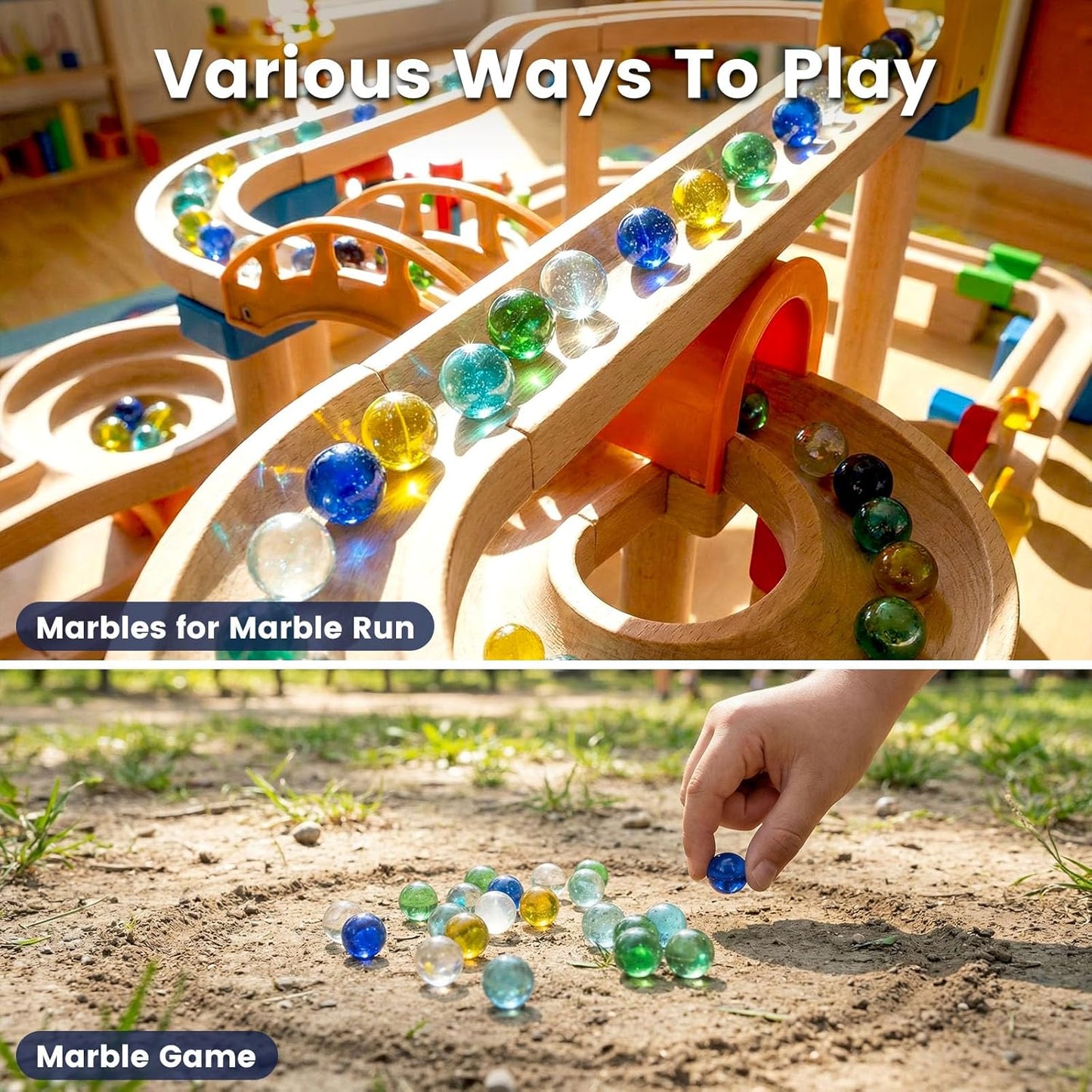 POPLAY 61PCS Marbles Games for Kids, with Gift Box for Marbles Run Games, Classroom Crafts Supplies Kit