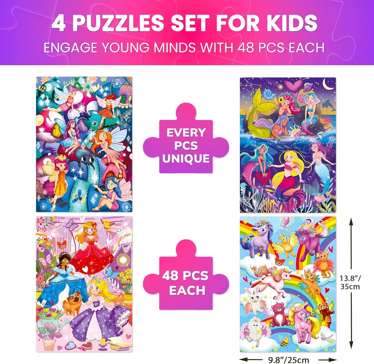 QUOKKA Puzzles for Kids Ages 4-6 – 4 x 48 Pieces Jigsaw Puzzles for Toddlers 2-4 – Children's Game Ages 3-5 for Learning Farm Animals – Educational Preschool Toy for Boys and Girls 4-8 Years Old
