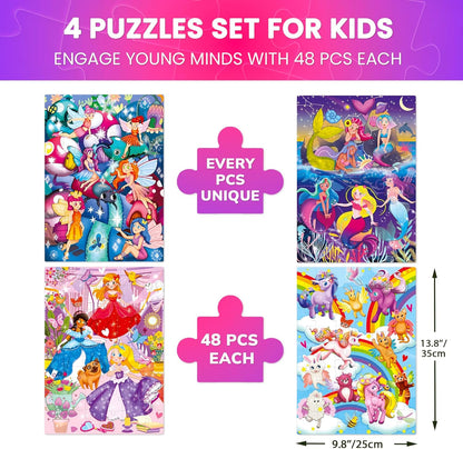 QUOKKA Puzzles for Kids Ages 4-6 – 4 x 48 Pieces Jigsaw Puzzles for Toddlers 2-4 – Children's Game Ages 3-5 for Learning Farm Animals – Educational Preschool Toy for Boys and Girls 4-8 Years Old
