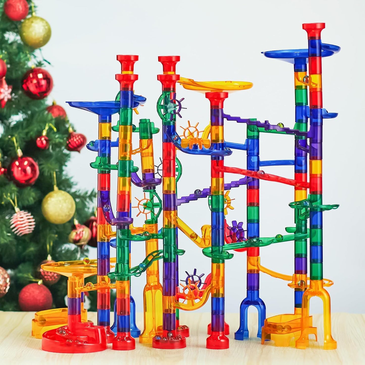 JOYIN 150Pcs Glowing Marble Run- Construction Building Blocks Toys with 5 Glow in The Dark Glass Marbles, STEM Educational Building Block Toy, Birthday Gifts, Easter Basket Stuffers
