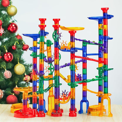JOYIN 150Pcs Glowing Marble Run- Construction Building Blocks Toys with 5 Glow in The Dark Glass Marbles, STEM Educational Building Block Toy, Birthday Gifts, Easter Basket Stuffers