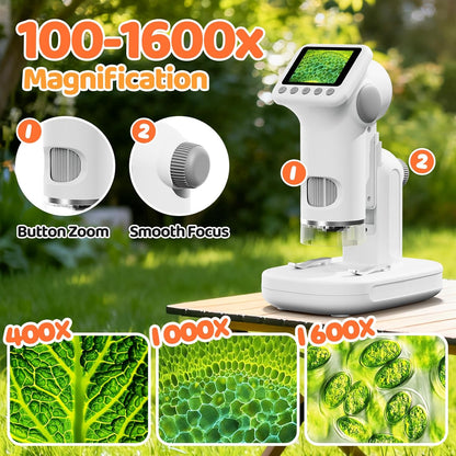 1600X Microscope for Kids, 4K 2.0" Screen Kids Microscopes with Slides Kit Microscope for Toddlers Christmas Birthday Gifts Toys for 3-14 Year Old Children Students (White)