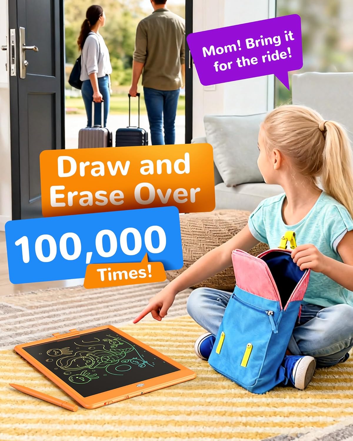 KOKODI LCD Writing Tablet, 12 Inch Colorful Toddler Doodle Board Drawing Tablet, Erasable Reusable Electronic Drawing Pads, Educational and Learning Toy for 3-6 Years Old Boy and Girls(Blue)
