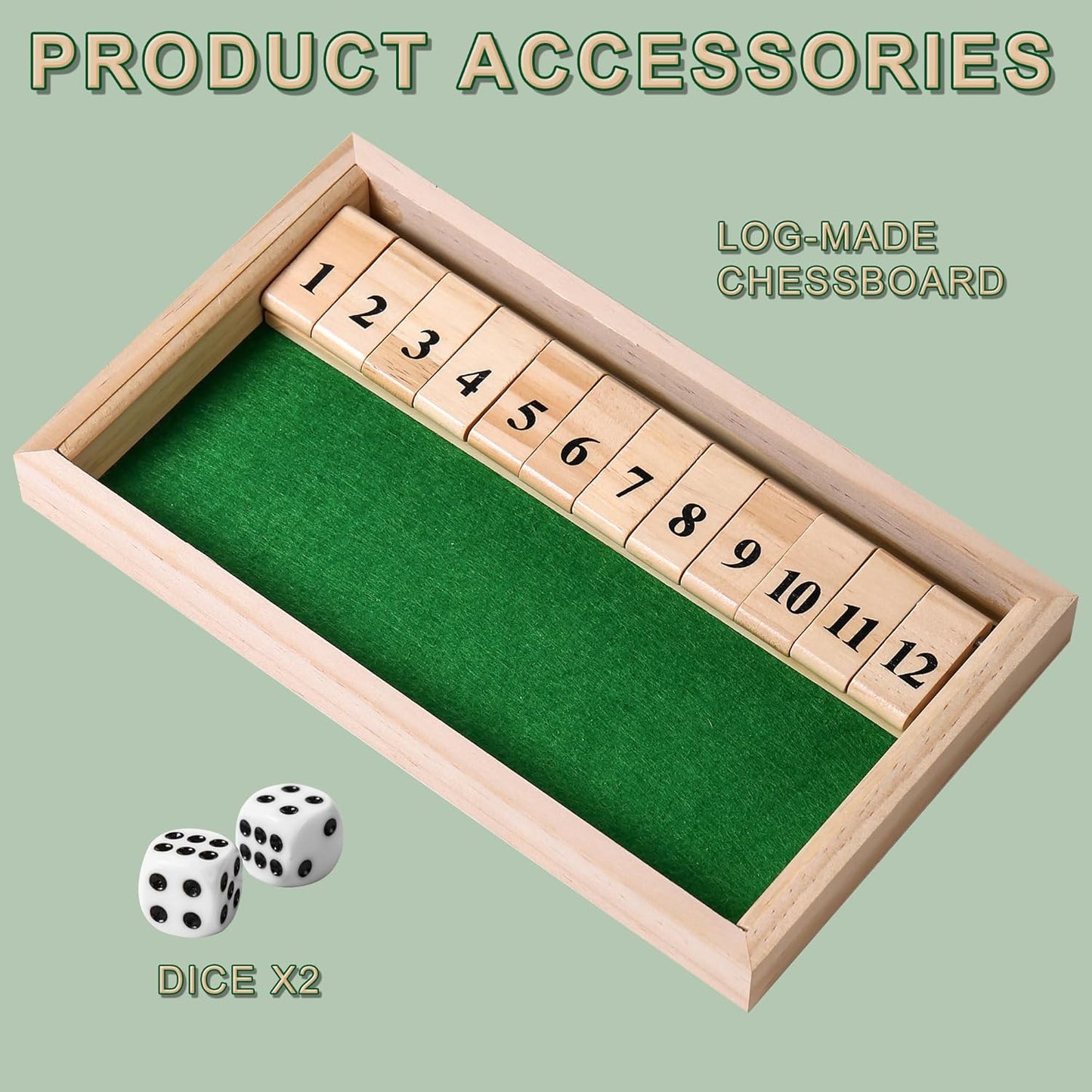 AIUAZA Shut The Box dice Game,Wooden Board Games 2-Person Competitive, Traditional bar, Travel, Family, Fun Math(Large Size)