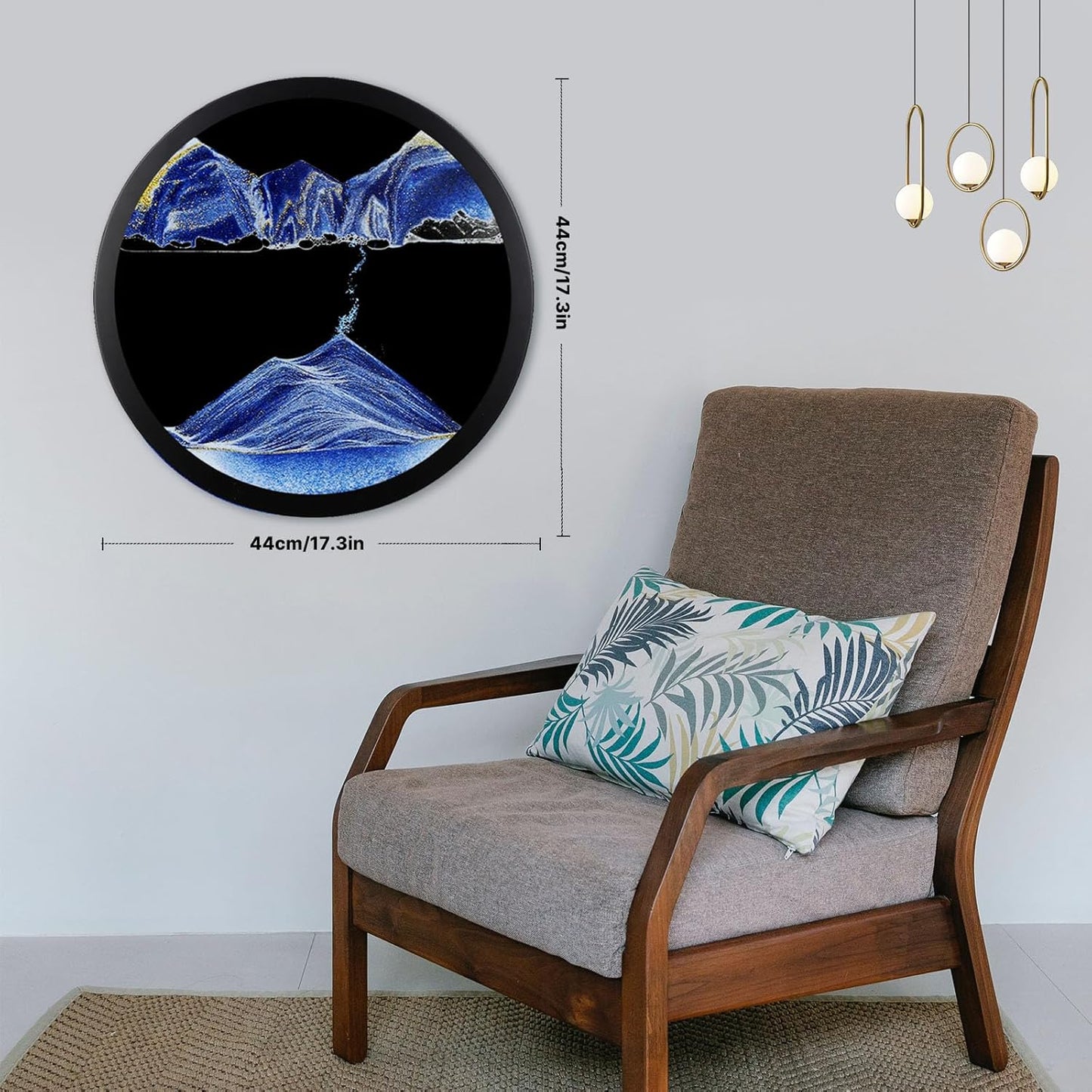 17.3" Moving Sand Art, 3D Sand Art Pictures Deep Sea Sandscape Living Room Decoration, 360° Rotate, Glass Crafts Solid Wood Frame, Relaxing Mood Home Office Work Wall Art Decor