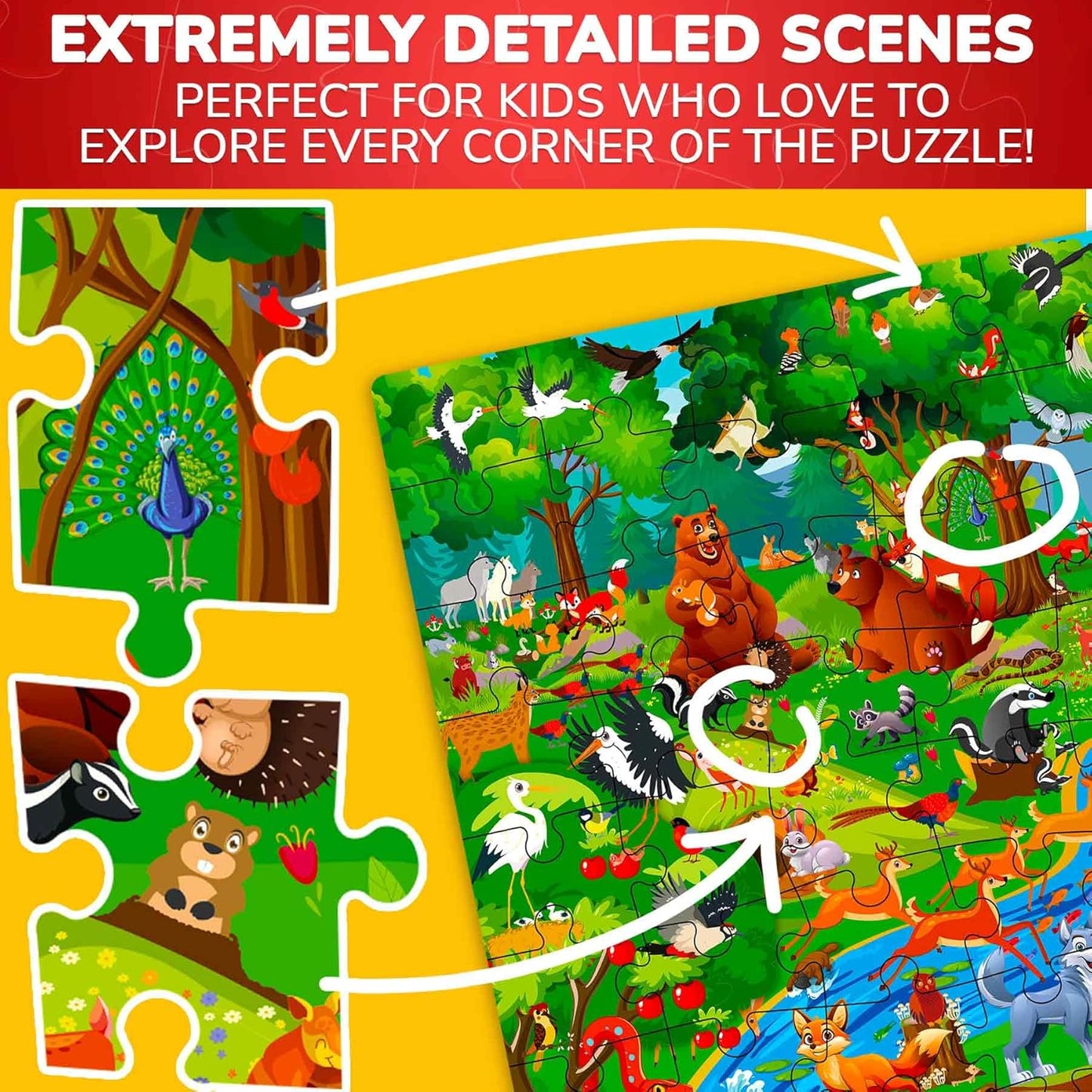 QUOKKA 100 Piece Puzzles for Kids Ages 4-6 – Floor Kids Puzzles Ages 6-8 Year Old – Toy for Learning Forest Animals for 8-10 yo – Jigsaw Toddler Game for Boy and Girl 3-5