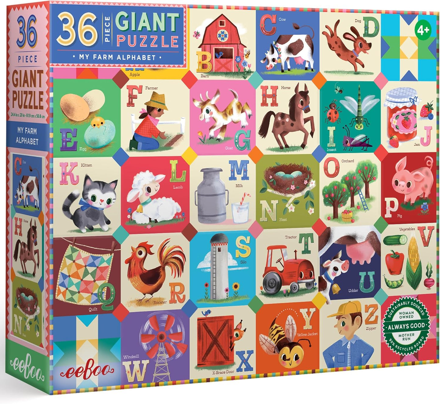 eeBoo 36 Piece Giant Floor Puzzle - Dinosaur Alphabet Children's Puzzle ABC & Dino Themed, Large Pieces for Small Hands to Develop Motor Skills