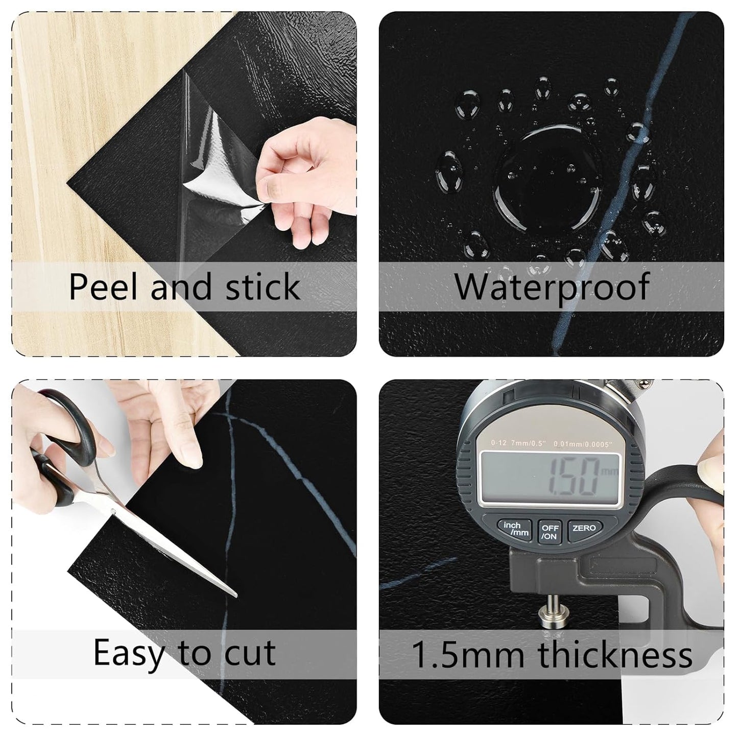 Wallercity White Marble Peel and Stick Vinyl Floor Tiles 6-Pack 12x12 Inches Self Adhesive Waterproof Flooring Planks for Bathroom Kitchen Bedrooms Stick on Floor Tiles Laminate Sheets Vinyl Flooring