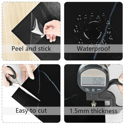 Wallercity White Marble Peel and Stick Vinyl Floor Tiles 6-Pack 12x12 Inches Self Adhesive Waterproof Flooring Planks for Bathroom Kitchen Bedrooms Stick on Floor Tiles Laminate Sheets Vinyl Flooring