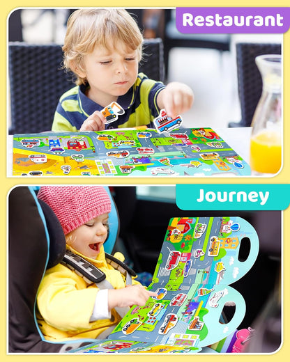 Benresive Reusable Sticker Books for Toddlers, Fun Travel Stickers for Kids, Toddler Sticker Book, Crafts Activities for Toddlers, 3 and Up Birthady Gifts - Vehicle