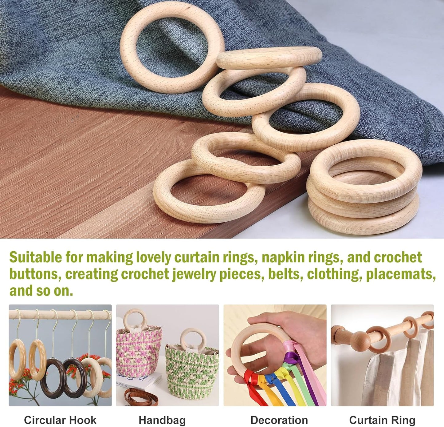 FoDau770 5pcs Natural Beech Wooden Rings, Unfinished Solid Wood Rings Heavy Duty Wood Circles, Macrame Craft Circles for Party, Home Decor & DIY Making - Outer Diameter: 3 Inch
