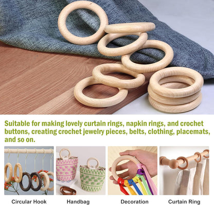 FoDau770 5pcs Natural Beech Wooden Rings, Unfinished Solid Wood Rings Heavy Duty Wood Circles, Macrame Craft Circles for Party, Home Decor & DIY Making - Outer Diameter: 3 Inch