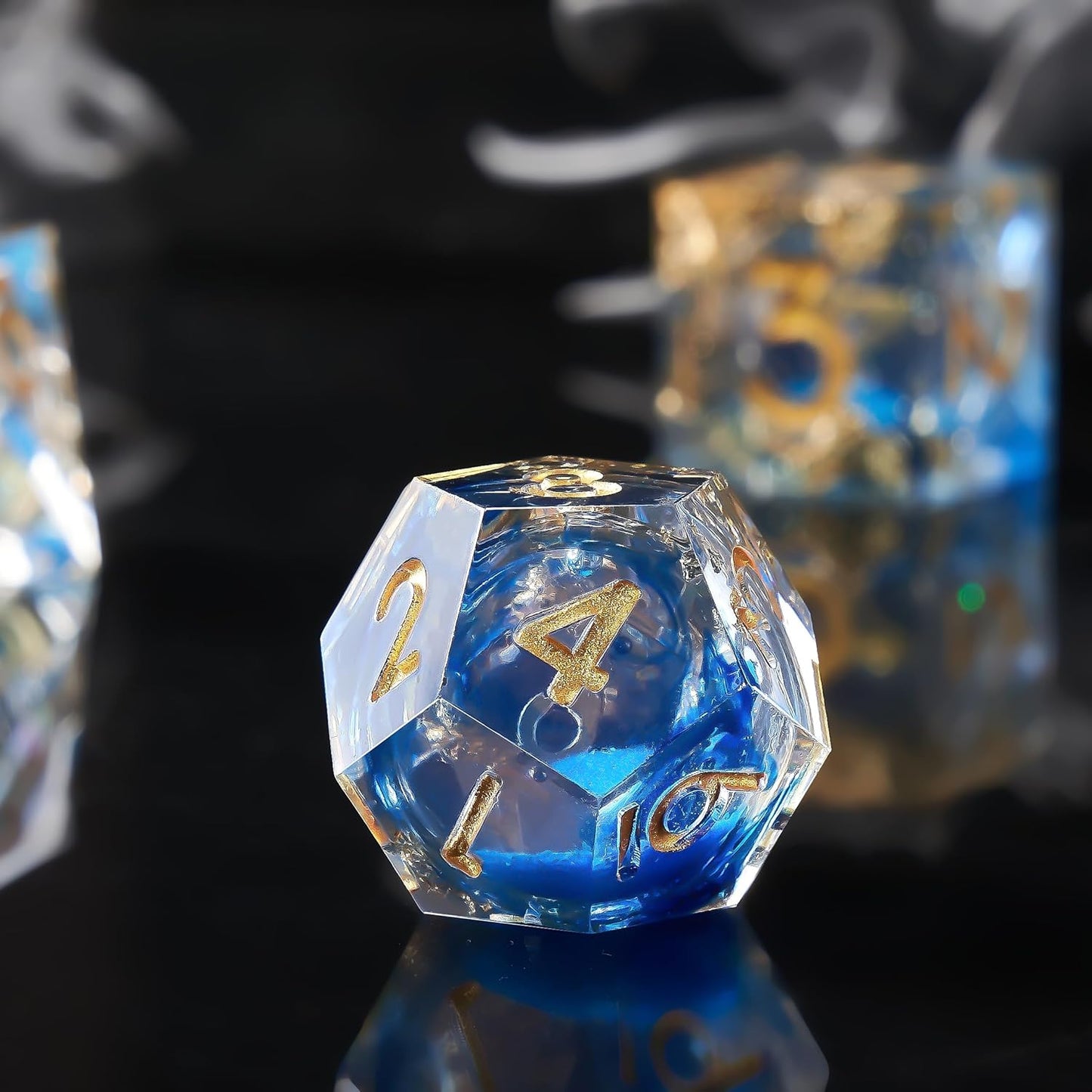 Liquid Core DND Dice Set, 7pcs Sharp Edge Dice for Role Playing Dungeons and Dragons Ttrpg with Gift Box, Handmade Resin D&D Dice RPG Role Playing Games Dice Set(Blue Gold)