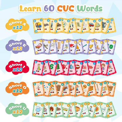 Torlam Phonics Games for Kids, CVC Word Games Learn to Read Spelling Reading Sight Word Flash Cards, Speech Therapy Toys Kindergarten Classroom Must Have Learning Activities Homeschool Supplies
