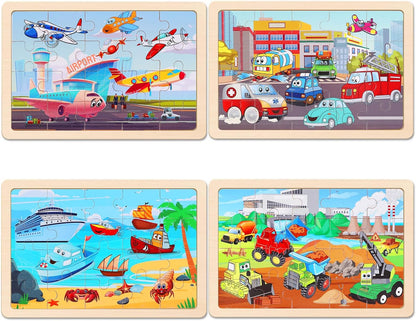 Wooden Puzzles Toys for Kids Ages 3-5, Set of 4 Packs with 20-Piece Farm, Animals Theme Wood Jigsaw Puzzles, Preschool Educational Brain Teaser Toys for Boys and Girls 3-6 Years Old.