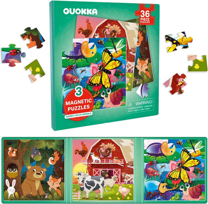 QUOKKA Magnetic Puzzles for Kids Ages 4-6 – Magnetic Fractions Learning Set for Kids 6-12 – Math Games for Homeschooling, Classrooms & Travel – 110 Magnets, 12 Task Pages, Marker – Toddler Travel Toys