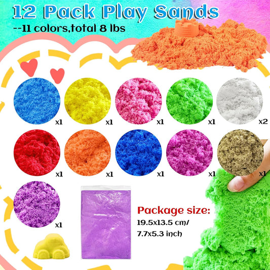 Dshengoo 12 Pack Colorful Play Sands,8 lbs Crafts Sand Art Kit Sensory Play Refill Bulk for Kids,Christmas,Parties,Decorations,Weddings,11 Colors