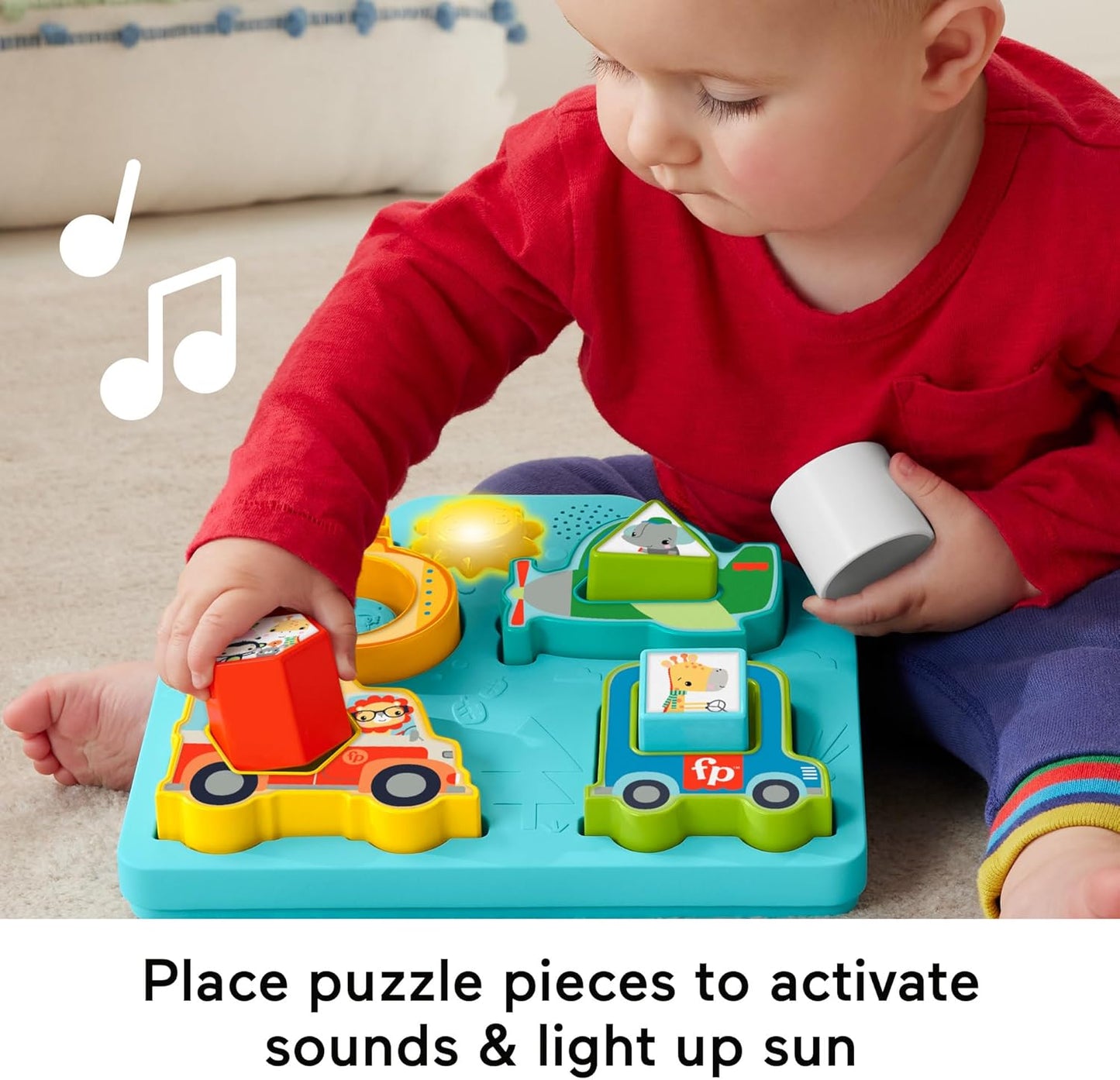 Fisher-Price Baby Sorting Toy Shapes & Sounds Vehicle Puzzle with Music & Lights for Fine Motor Play, Ages 9M+