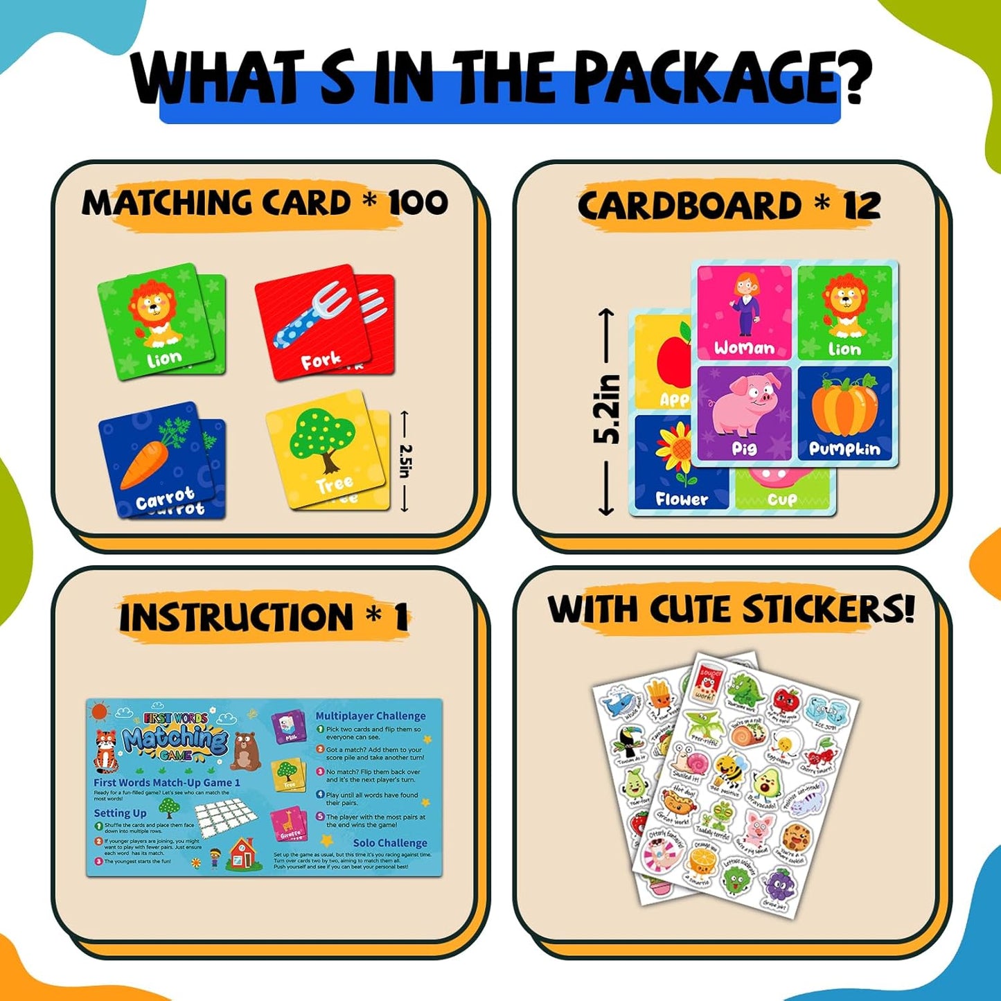 zheyistep 100 PCS Animal Matching Game for Kids Toddlers Memory Game, Animal Match Game Concentration Card Game for Boys Girls Preschool Learning Activities