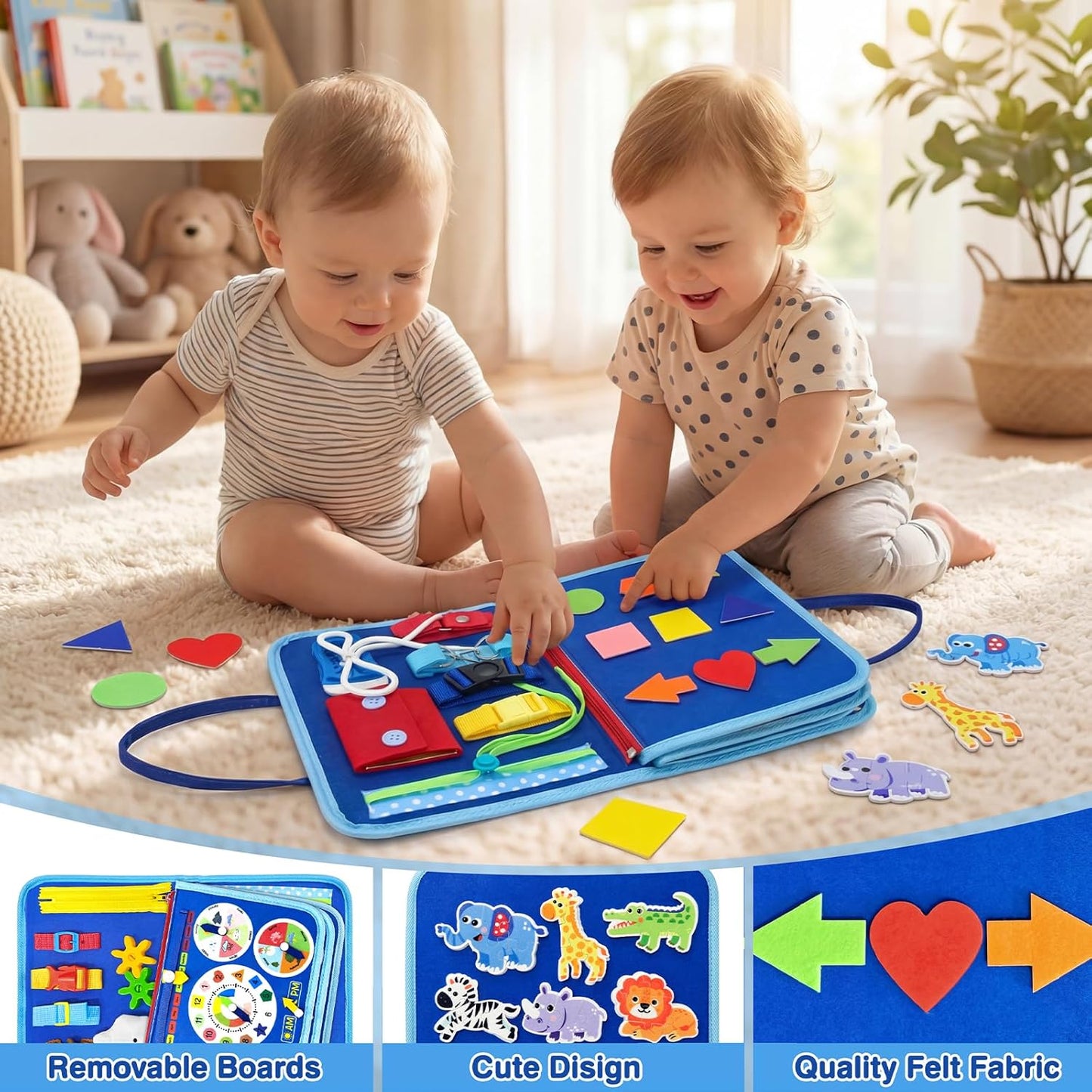 Busy Board Montessori Toys for Toddlers 1-3, 2-4, Boys Birthday Gift, Educational Activity Busy Books Sensory Learning Toys, Travel Toys for Airplane Car