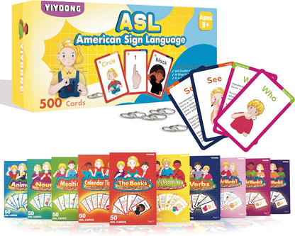 ASL Flash Cards - 500 American Sign Language FlashCards for Beginners and Toddlers, Kids, Teens and Adults Include Verbs, Nouns, Sight Words
