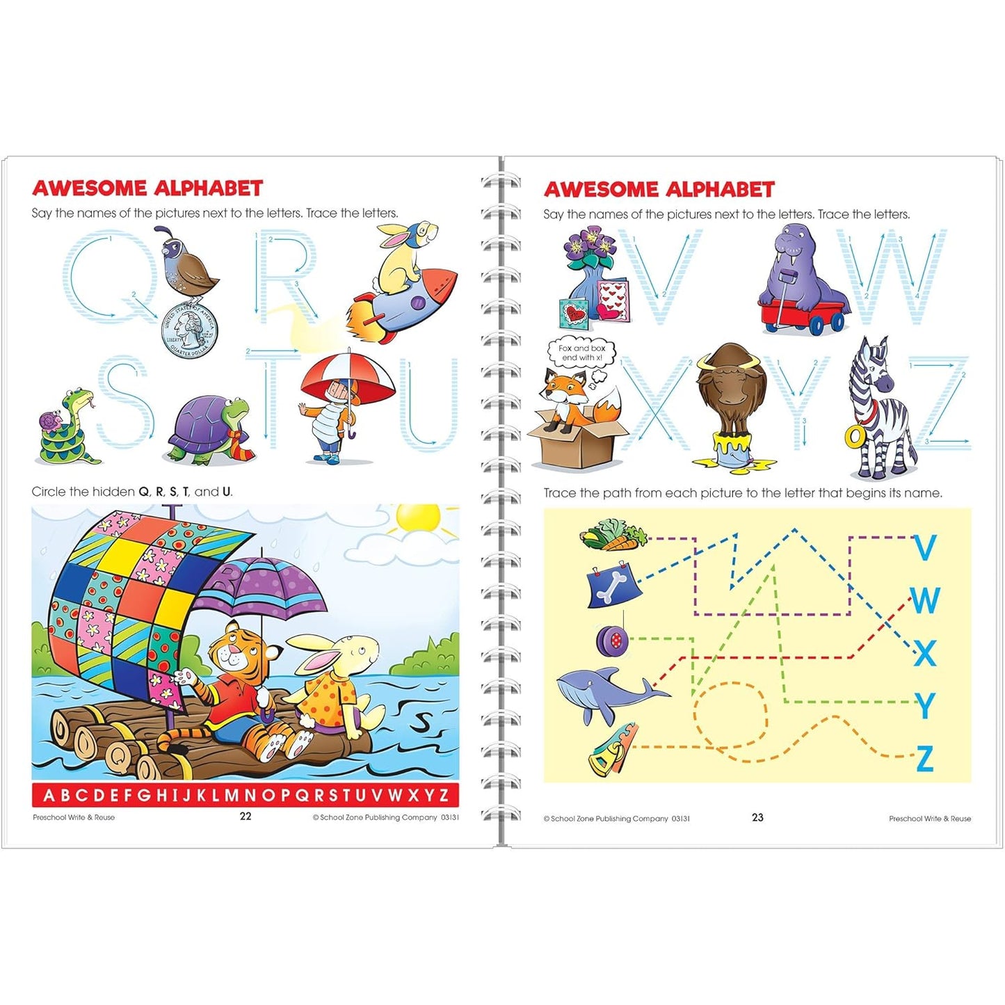 School Zone Preschool Write & Reuse™ Workbook: 52 Wipe-Clean Pages, Spiral-Bound, Letters, Numbers, Early Math, Tracing & Writing, Ages 3–5, Includes Dry-Erase Marker