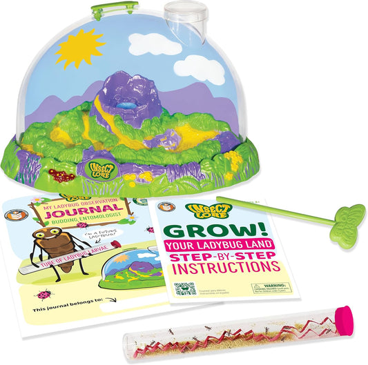 Insect Lore Live Ladybug Growing Kit - Land Habitat with 10-15 Live Pink Spotted Larvae for Kids - Raise, Observe and Release