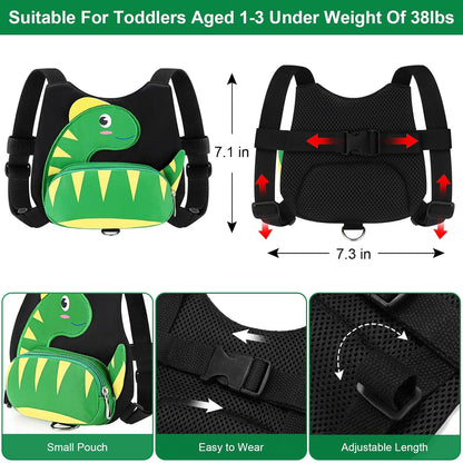 3 in 1 Toddler Harness Leash + Baby Anti Lost Wrist Link, Accmor Cute Dinosaur Child Safety Harness Tether, Kids Walking Wristband Assistant Strap Belt for Parent Boys Outdoor Activity (Black)