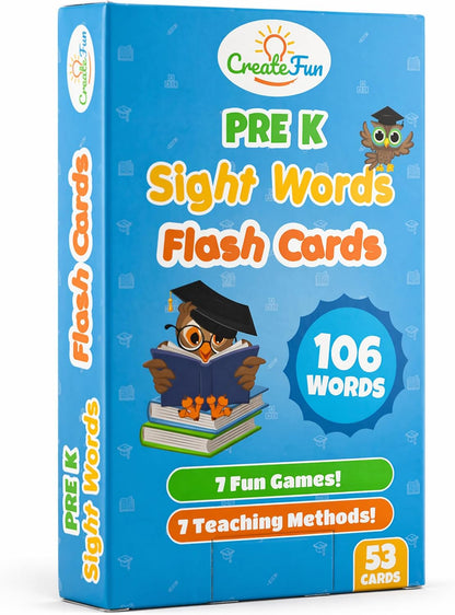 106 Sight Words Flash Cards Pre K for Ages 3-4, Dolch & Fry Sight Word Reading Games, Homeschool Supplies for Preschool with 7 Educational Game Ideas