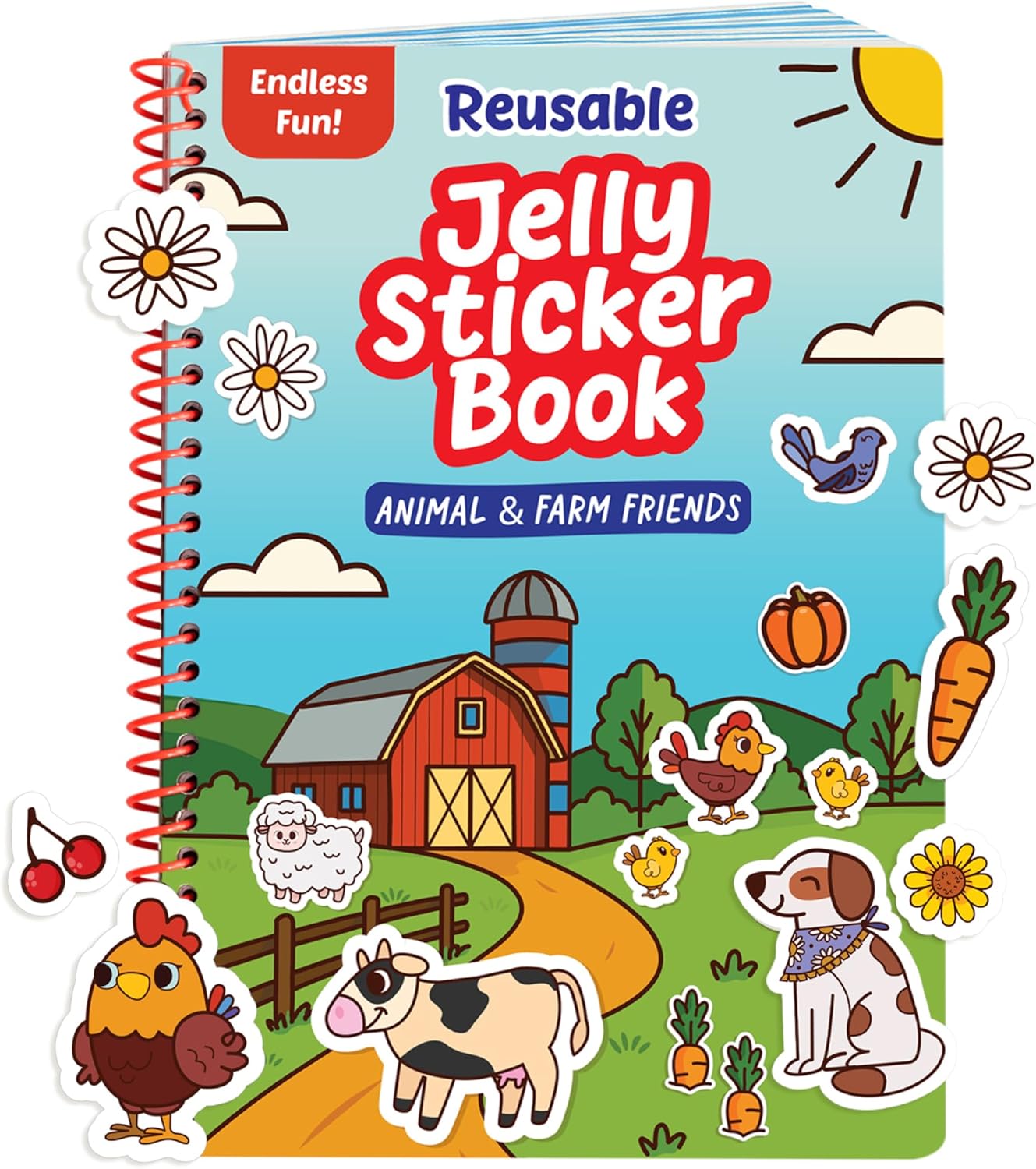 Reusable Jelly Sticker Book - Farm, 7 Scenes - 50 Thick Washable Stickers for Toddlers & Kids: Animals Stickers for Kids, Gift for Ages 3-5 Years Old - Toddler Travel Toys 2-4, Road Trip Activities