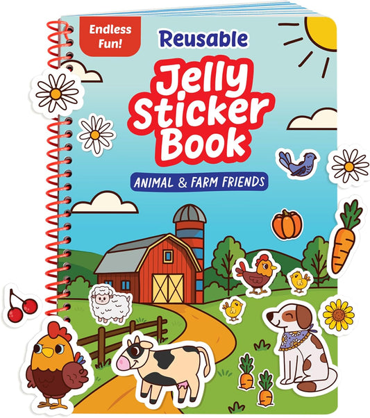 Reusable Jelly Sticker Book - Farm, 7 Scenes - 50 Thick Washable Stickers for Toddlers & Kids: Animals Stickers for Kids, Gift for Ages 3-5 Years Old - Toddler Travel Toys 2-4, Road Trip Activities