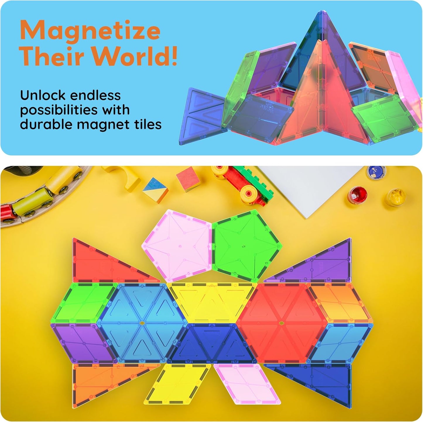 PicassoTiles Magnetic Building Block Set Geometry Shape Magnet Tiles Construction Toy STEM Learning Kit Educational Playset Playboard Pretend Play Stacking Blocks Child Brain Development PT16