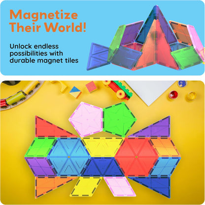 PicassoTiles Magnetic Building Block Set Geometry Shape Magnet Tiles Construction Toy STEM Learning Kit Educational Playset Playboard Pretend Play Stacking Blocks Child Brain Development PT16