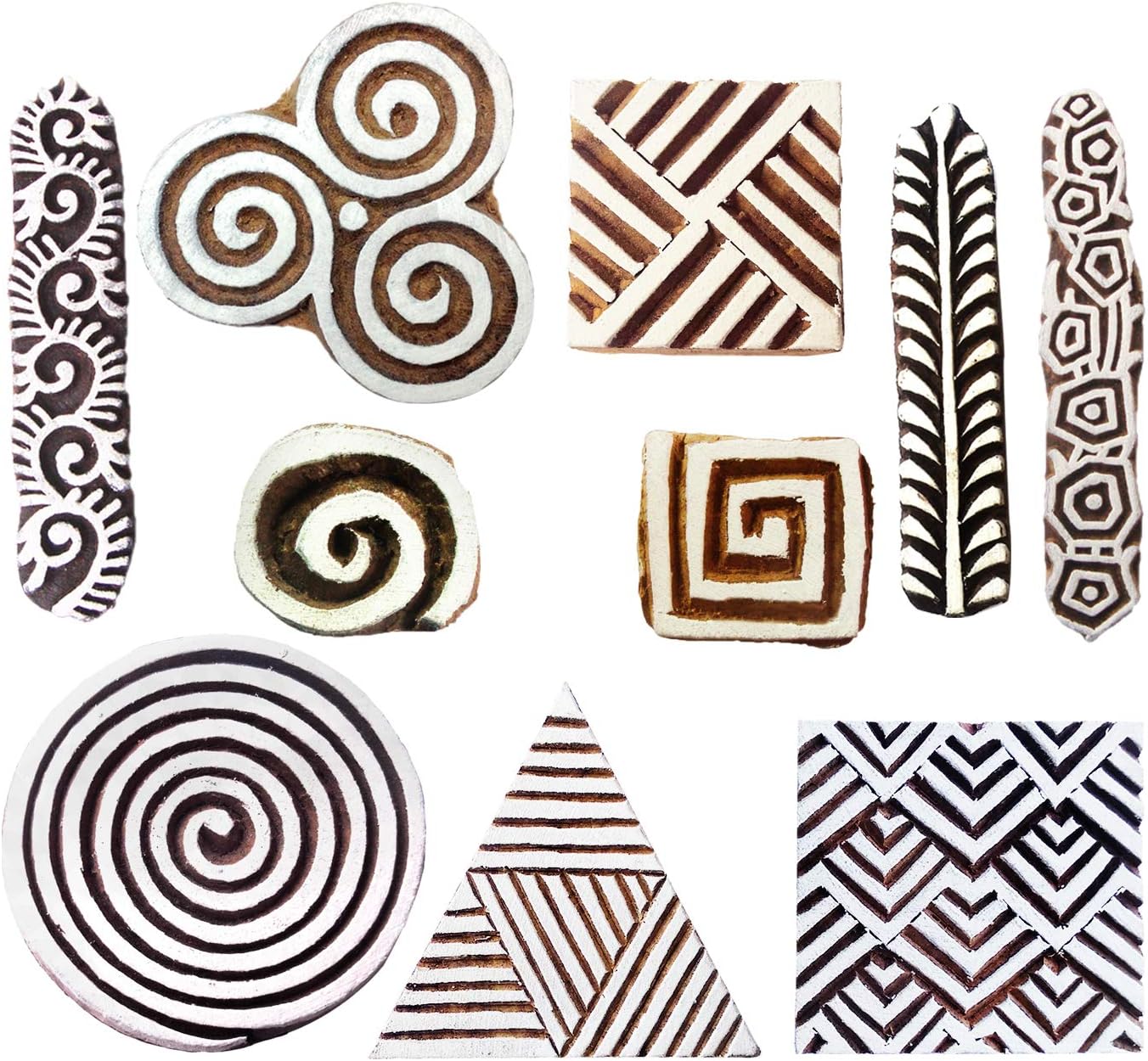 Royal Kraft Wooden Stamps for Block Printing on Saree Border, Textile, Clay, Pottery, Tattoo (Set of 10) MXtag0006