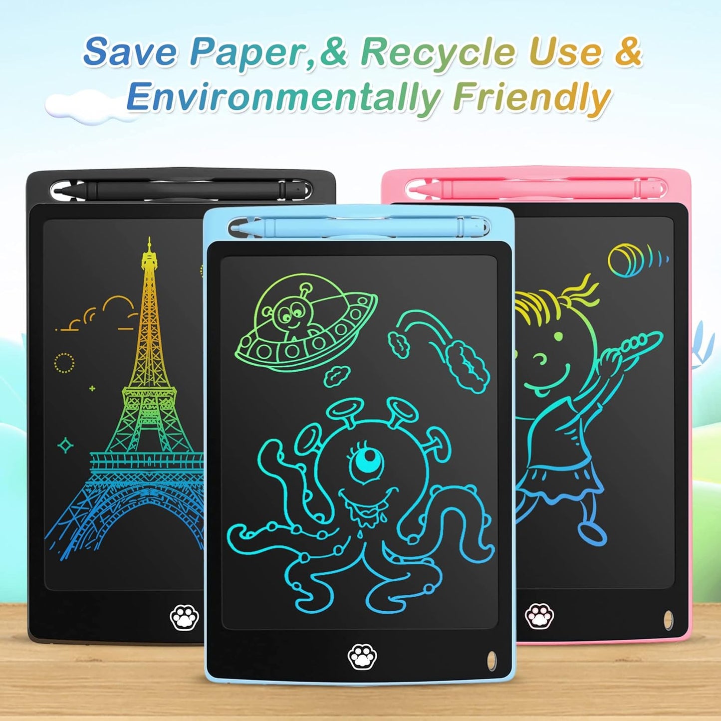 2 Pack LCD Writing Tablet, Electronic Drawing Writing Board, Erasable Drawing Doodle Board, Doodle Pad Toys for Kids Adults Learning & Education, 8.5IN(Blue+Pink)