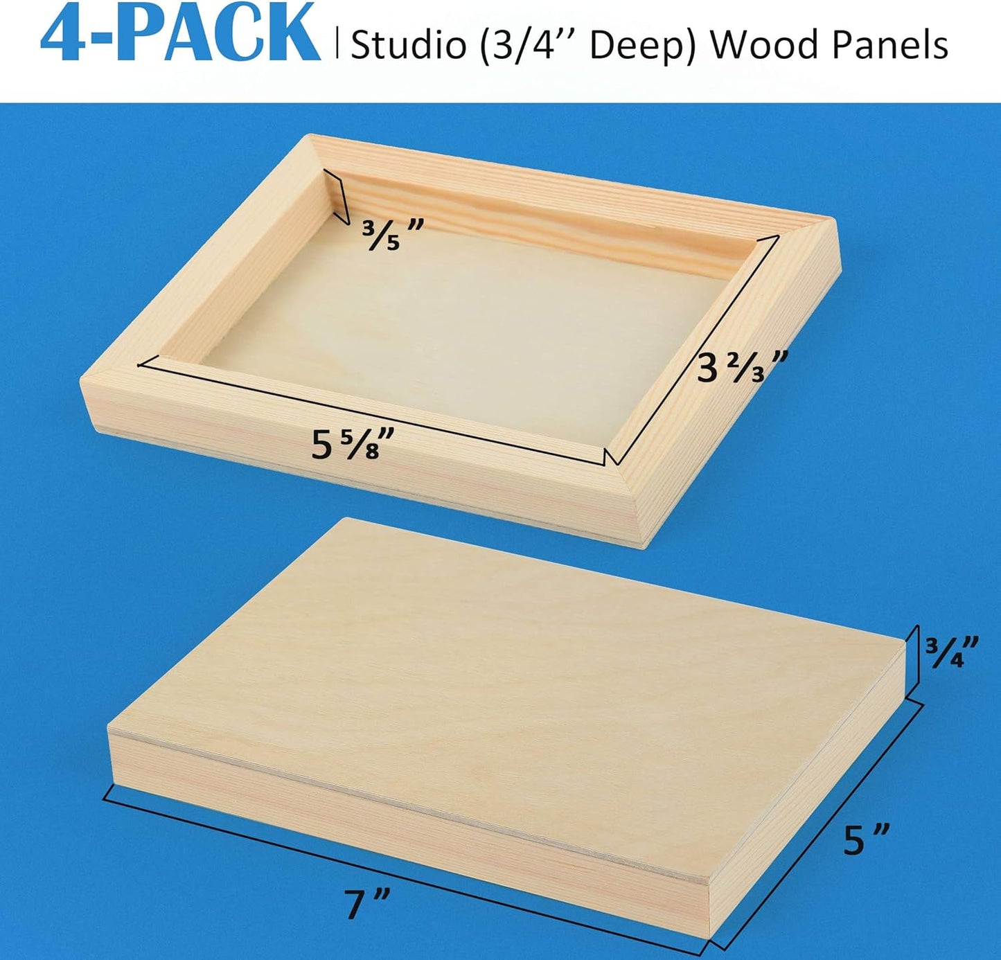 Falling in Art Unfinished Birch Wood Canvas Panels Kit, 4 Pack of 8x10’’ Studio 3/4’’ Deep Cradle Boards for Pouring Art, Crafts, Painting, and More