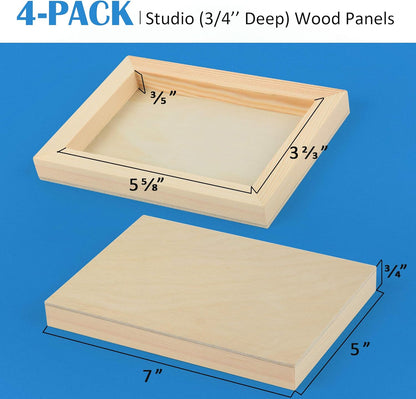 Falling in Art Unfinished Birch Wood Canvas Panels Kit, 4 Pack of 8x10’’ Studio 3/4’’ Deep Cradle Boards for Pouring Art, Crafts, Painting, and More