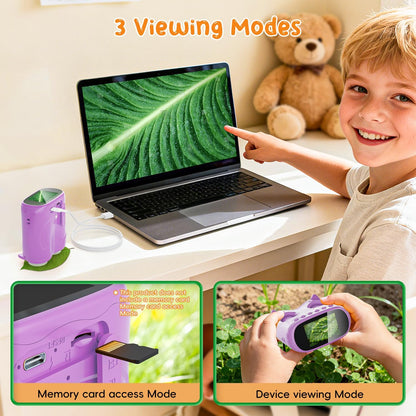 2-in-1 Kids Microscope Telescope, Temodu 2.0" 1000X Digital Microscope for Kids, HD Portable Education Telescope for Kids Birthday Festival Gift, Science Fun Toys for Children Age 4-12 (Purple)