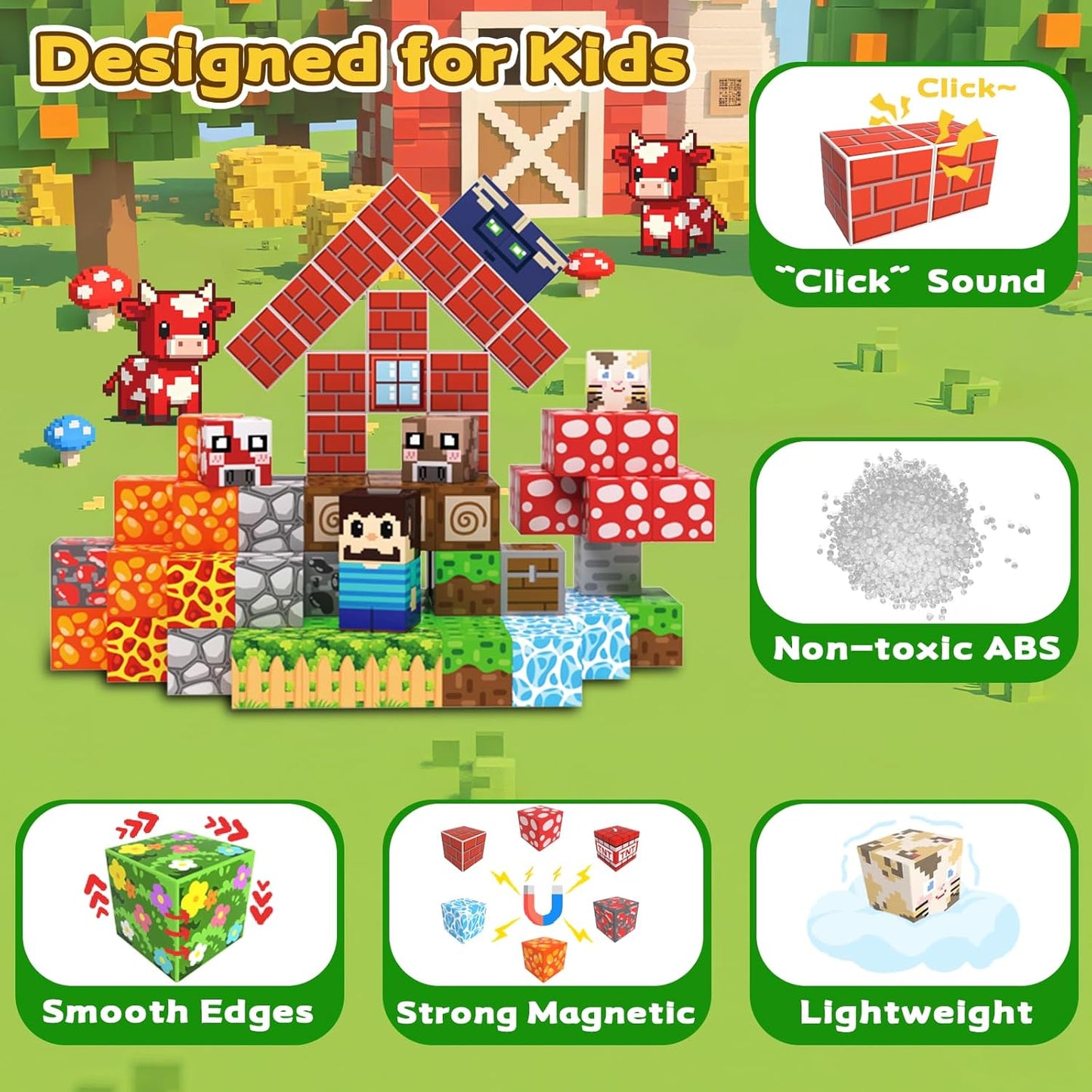 Magnetic Blocks Toys for Kids, 100 PCS Building Blocks Cubes, Stacking Magnetic Tiles Toys for Kids Toddlers Boys Girls Ages 3 4 5 6 7 8-12 Birthday Gifts Party Supplies (Underworld)