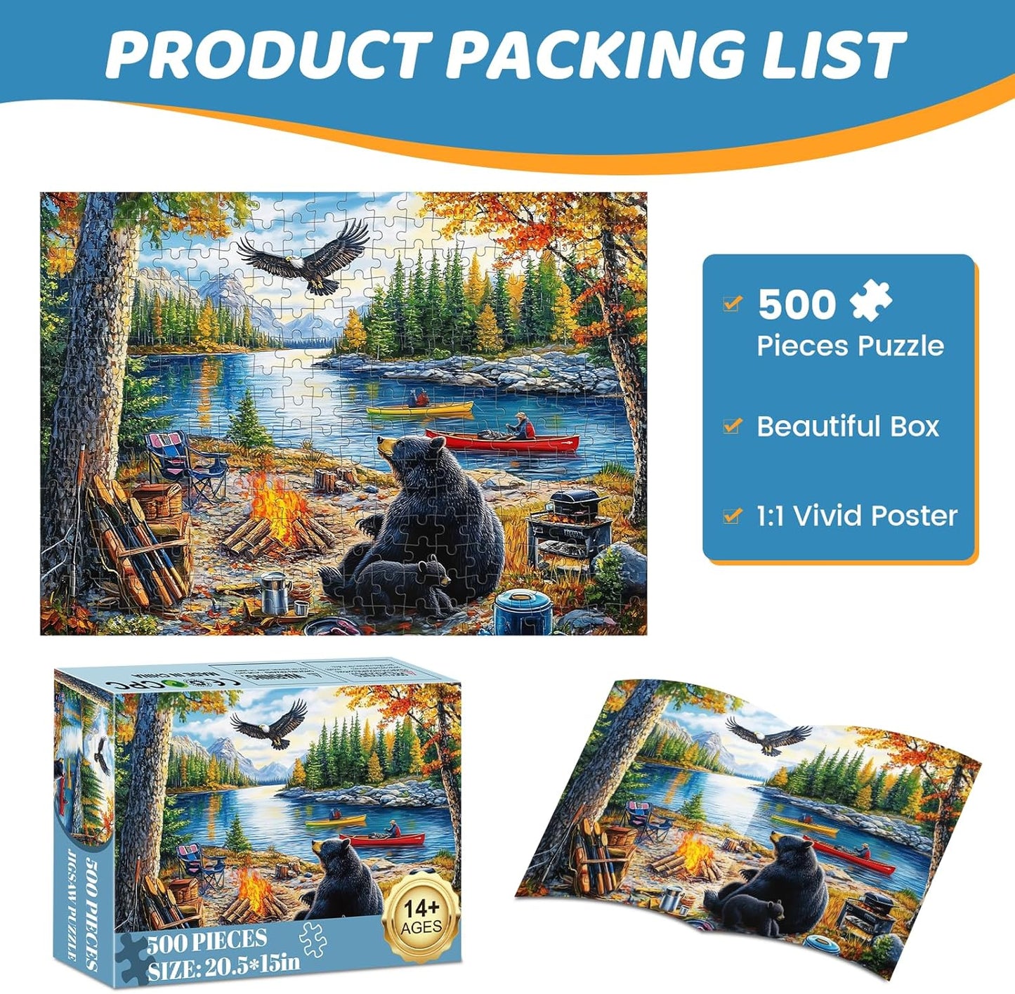 500 Piece Puzzles for Adults, Cat Family Dinner Large Piece Jigsaw Puzzle for Adults Seniors,Recycled Cardboard Puzzle 500 Piece,Family Activity Great Gift for Family Friends 20.5 * 15 in