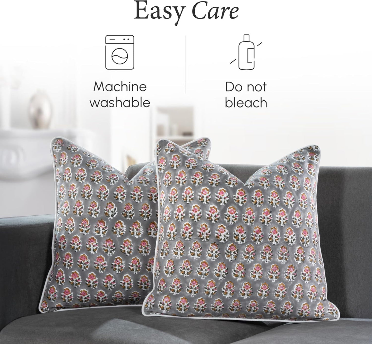 CPC 100% Cotton Throw Pillow Covers 18x18 Inch, Set of 2 Green Block Print Pattern Couch Pillow, Cute Boho Decorative Pillows for Living Room, Bedroom with Hidden Zipper- Agate Green