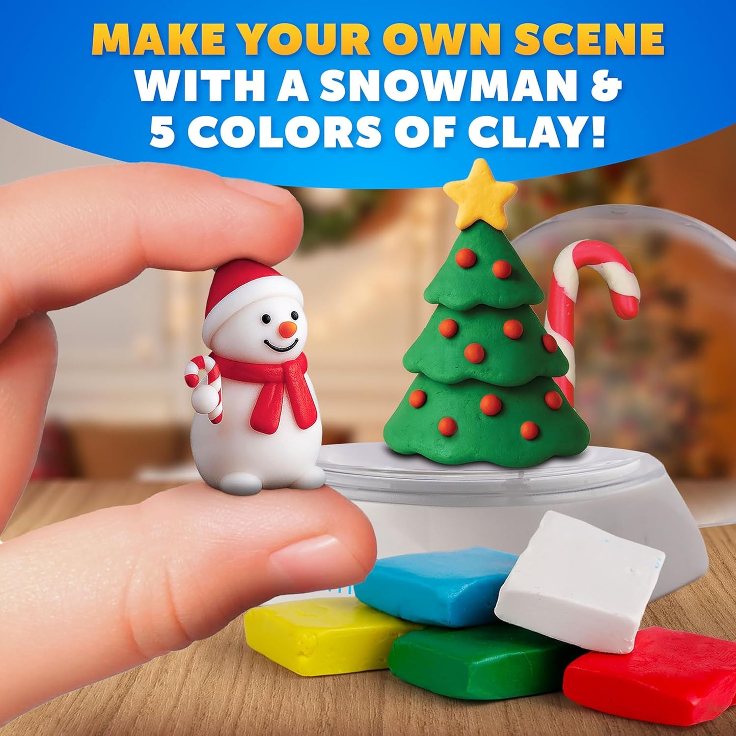 Blue Marble Light-Up Christmas Snow Globe for Kids Kit – Create a Holiday Scene with Clay, Snowflake Confetti & Snowman Figure, Plastic Snow Globe Kit, Christmas Crafts for Kids, Stocking Stuffers