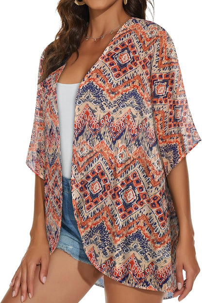 Womens Kimono Cardigans Beach Cover ups Swimwear Puff Sleeve Loose Casual Summer Tops 2026
