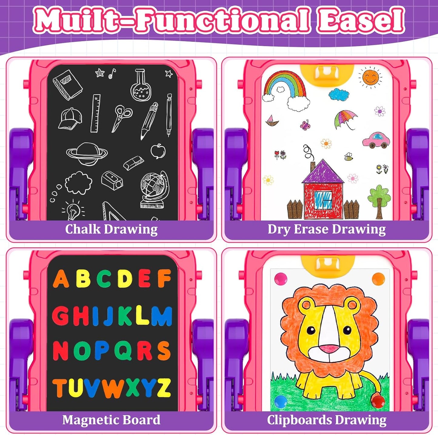 Chalk Board Easel for Kids Toys,Double-Sided Magnetic Kids Chalkboard and Dry Erase Boards,Toddler Toys for 3 Year Old Boy Gift,Art Easel Learning Educational Toy for 3 4 5 Years Old Boys Gift
