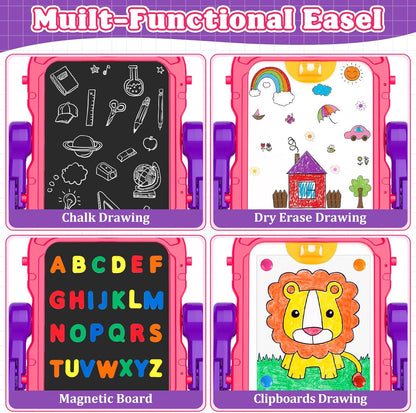 Chalk Board Easel for Kids Toys,Double-Sided Magnetic Kids Chalkboard and Dry Erase Boards,Toddler Toys for 3 Year Old Boy Gift,Art Easel Learning Educational Toy for 3 4 5 Years Old Boys Gift