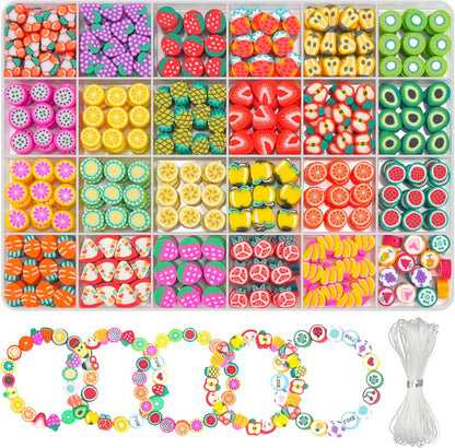 Gionlion 1200 Pcs Polymer Clay Beads Bracelet Making Kit, 25 Style Animal Fruit Flower Butterfly Bunny Pony Letter Beads Charms for Jewelry Making, DIY Art and Crafts Toys Gifts